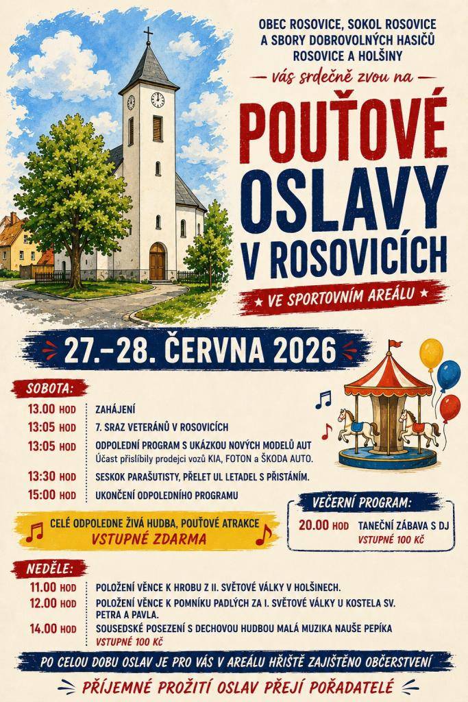 O víkendu proběhnou v areálu SOKOL Rosovice pouťové oslavy s bohatým programem.