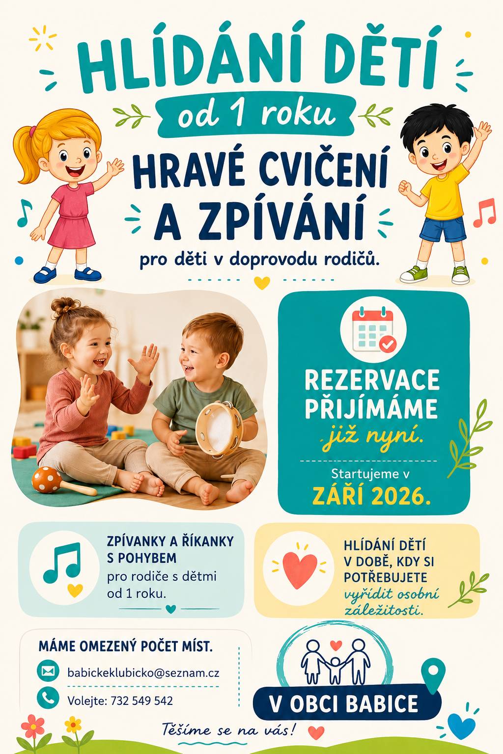 V příloze je nabídka dětské skupiny z Babic na přihlášení nebo na hravé cvičení s malými dětmi.