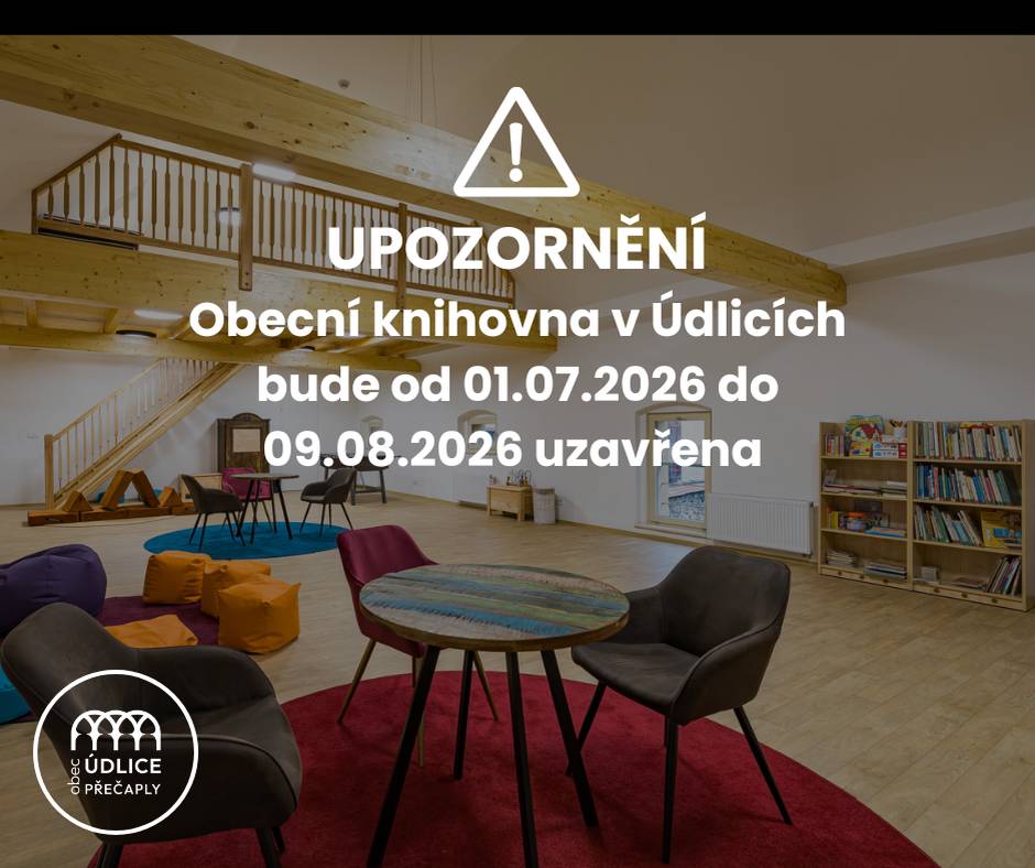Vážení občané, upozorňujeme na uzavření obecní knihovny v Komunitním centru Křižovatka od 01.07.2026 do 09.08.2026. Děkujeme za pochopení.