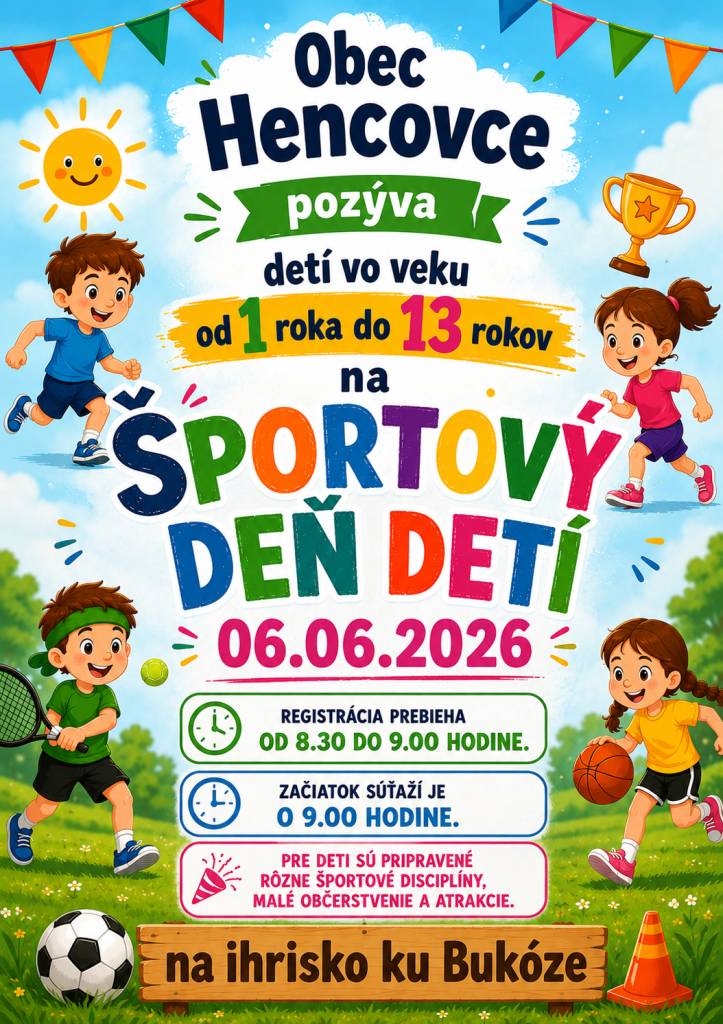 Srdečne pozývame detí a rodičov na športový deň detí už túto sobotu 06.06.2026.