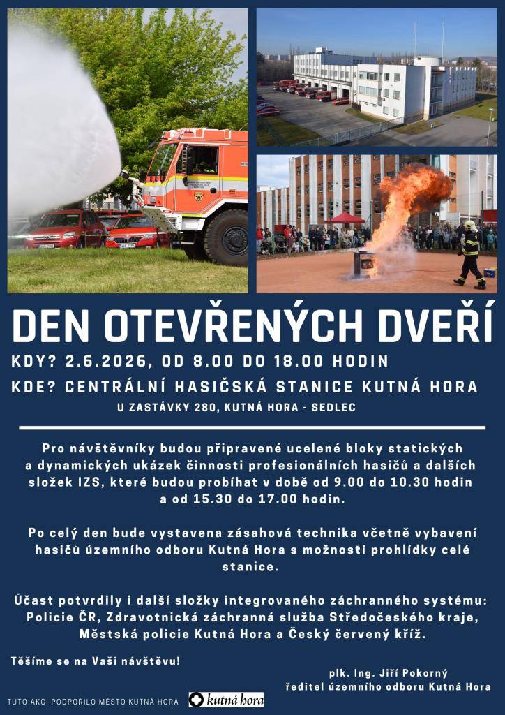 Den otevřených dveří Hasičská stanice Kutná Hora 2.6.2026