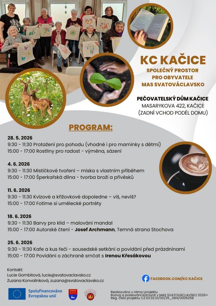 9:30 - 11:30 - Kvízové a křížovkové dopoledne - víš/nevíš?  15:00 - 17:00 - Fotíme si umělecké portréty