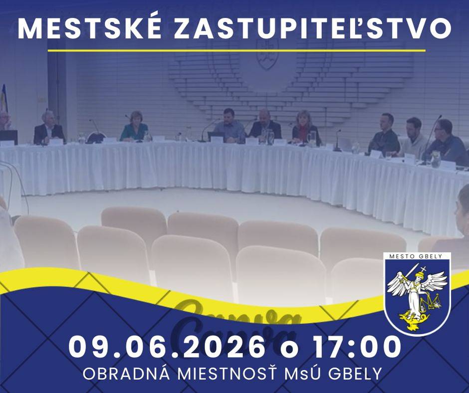 Zasadnutie sa uskutoční v utorok 9. júna 2026 o 17:00 v obradnej miestnosti Mestského úradu Gbely.