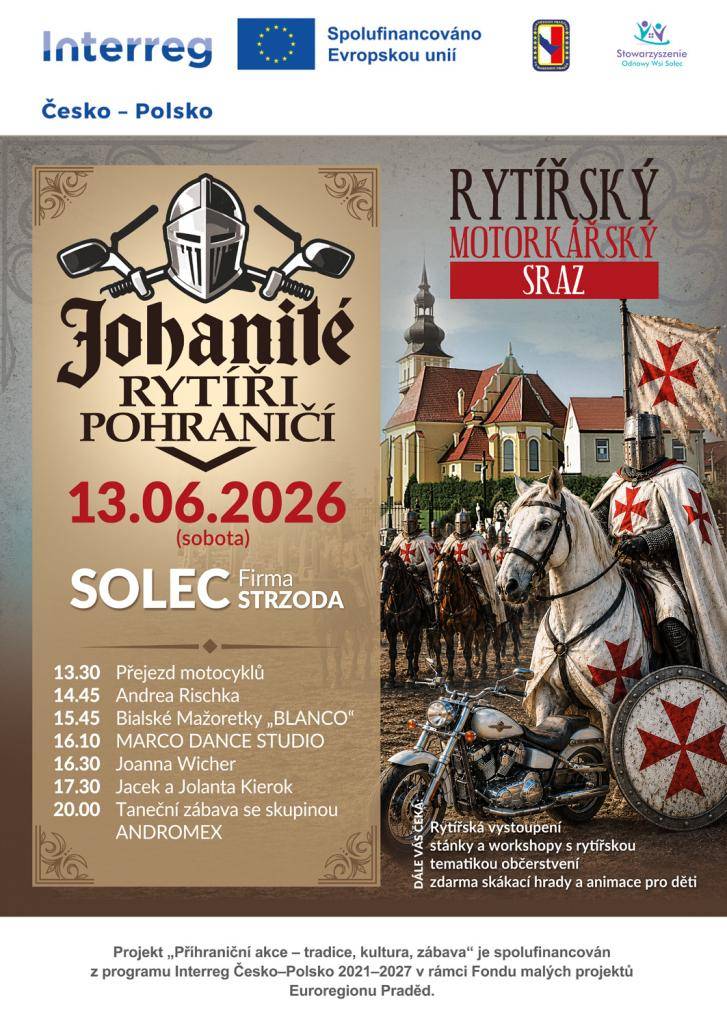 Zveme vás na česko-polskou akci Johanité – rytíři pohraničí, která propojí rytířskou atmosféru, motorkářský sraz, hudbu i zábavu pro celou rodinu.