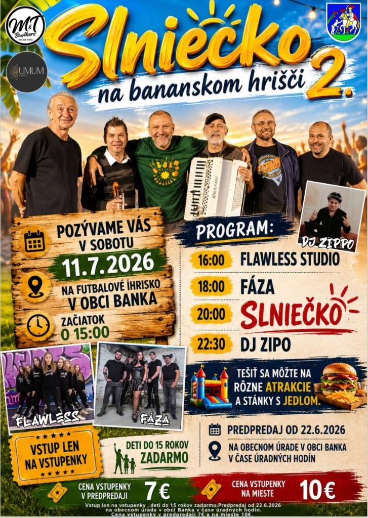 Pozývame vás na letný program SLNIEČKO NA BANANSKOM HRIŠČI.