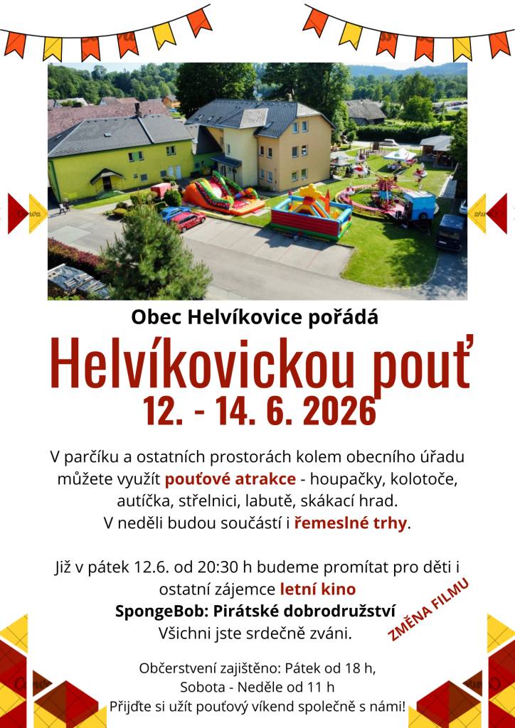 Obec Helvíkovice pořádá Helvíkovickou pouť, která se koná 12.- 14.6.2026 u altánu za obecním úřadem.