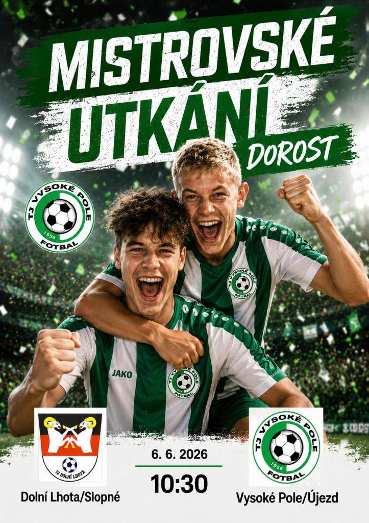 Mistrovské utkání - dorost  6.6.2026 - 10:30 hodi