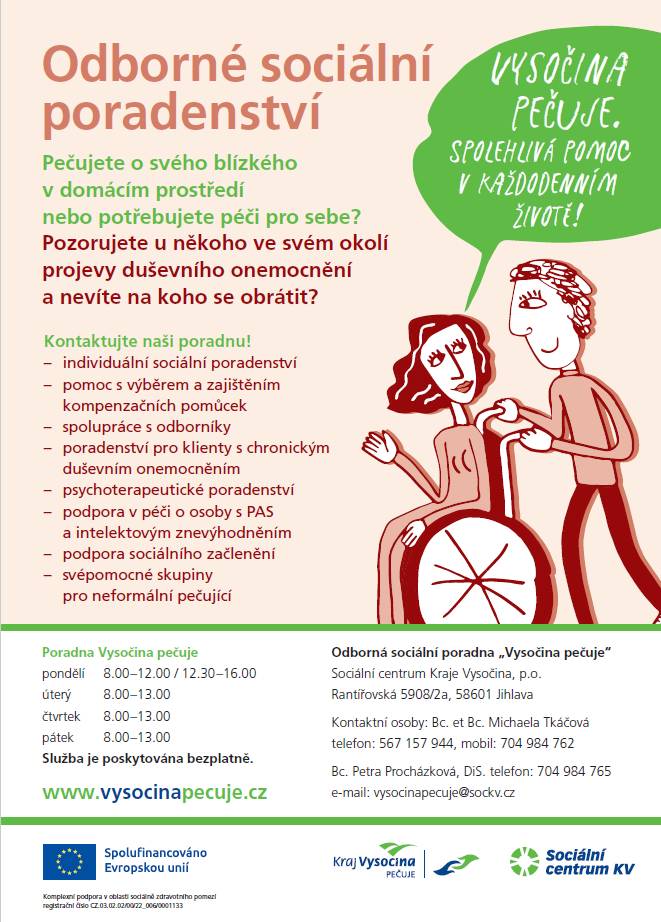 V rámci evropského projektu „Komplexní podpora v oblasti sociálně zdravotního pomezí“ realizuje Kraj Vysočina v měsíci červen 2026 aktivity pro pečující ZDARMA.