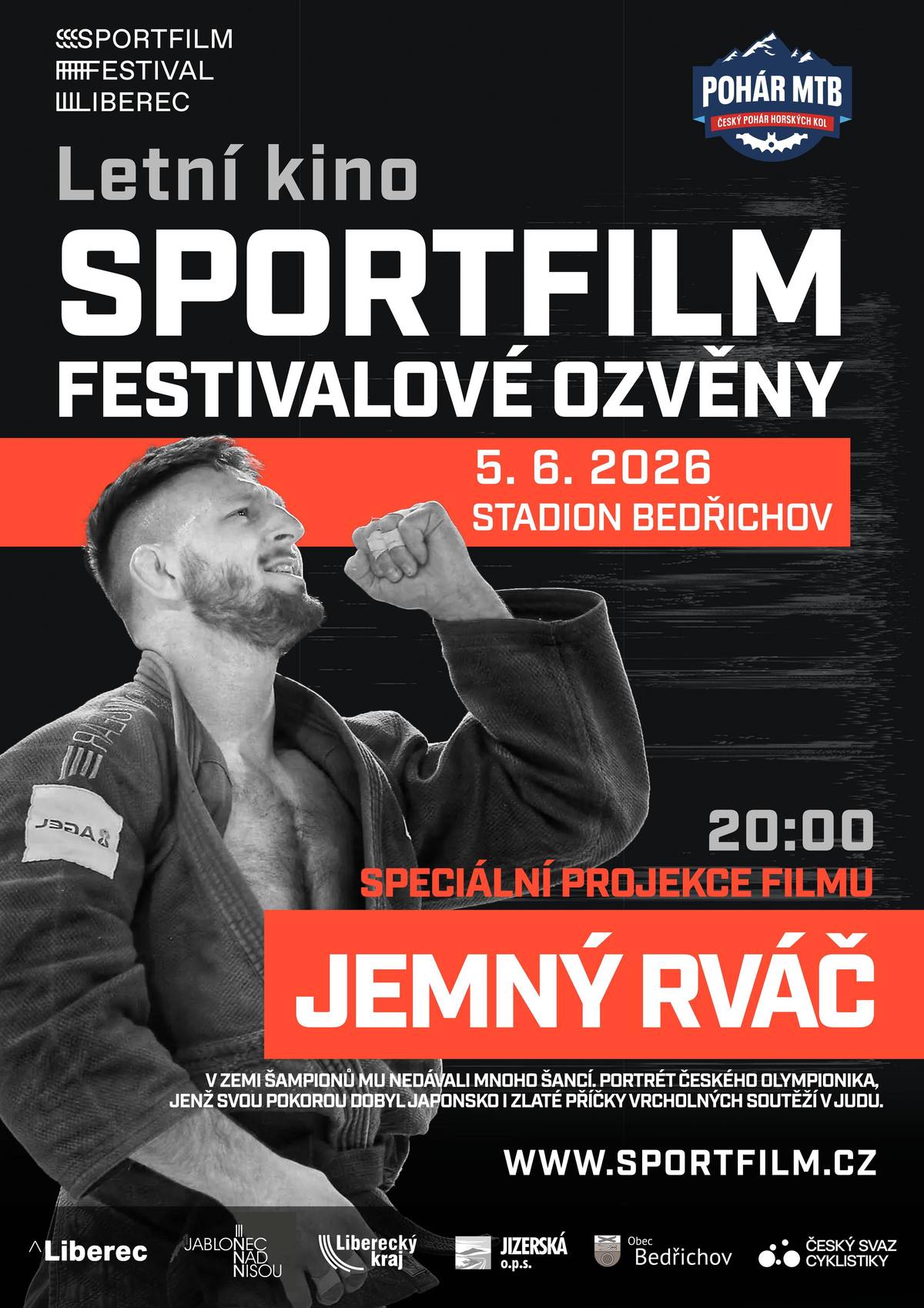 Zveme vás dnes ve 20h na bedřichovský stadion na promítání dokumentu o olympionikovi Lukášovi Krpálkovi - Jemný rváč v rámci zahájení akce Český pohár horských kol. Akce se koná za každého počasí, v místě je připravený stan (místa k sezení omezena, židlličky s cebou). Bistro Pernerka bude v době promítání otevřeno. Těšíme se na vás Obec Bedřichov, JIZERSKÁ, o.p.s., Kc Kooperativa