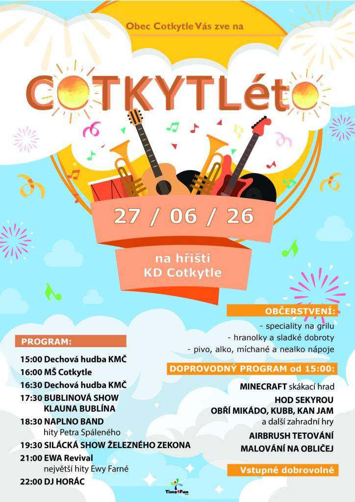 UPOZORNĚNÍ OBCE COTKYTLE  Dne 27.6.2026 dojde v okolí KD Cotkytle ke zvýšenému výskytu:  piva  hudby  smíchu  sousedských debat  vůně z grilu  lidí tvrdících: „Dám už jen jedno.“  Obyvatelé jsou vyzýváni, aby zachovali klid a připojili se.  Pokusy o odchod před půlnocí budou považovány za podezřelé