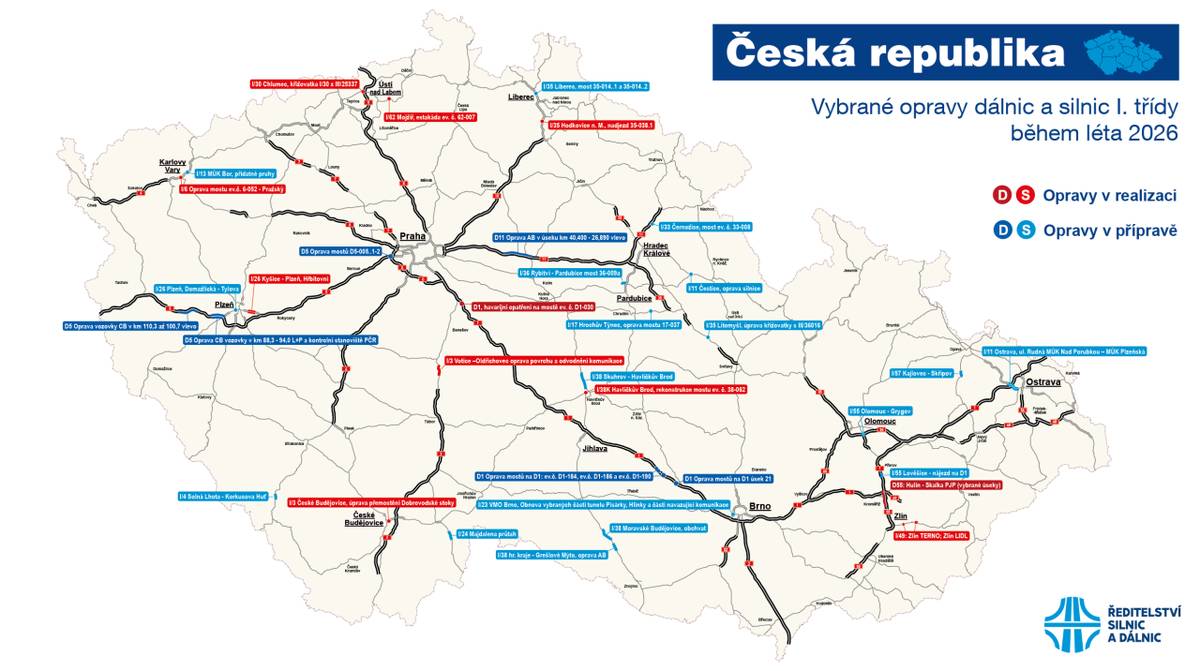 Přinášíme informace generálního ředitele Ředitelství silnic a dálnic (ŘSD) Radka Mátla k hlavním opravám silnic a dálnic, které ŘSD plánuje na letošní léto.