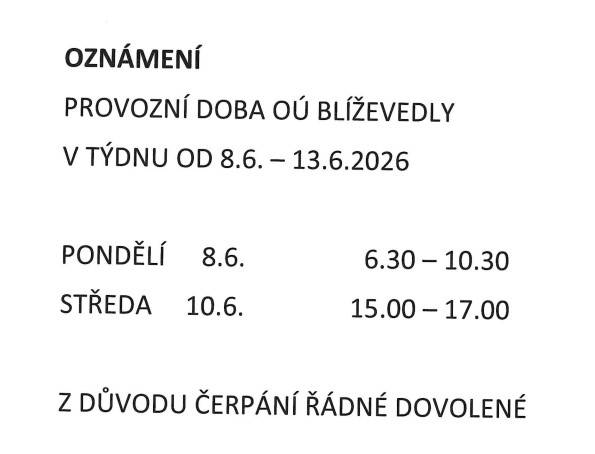 Oznámení - provozní doba OÚ