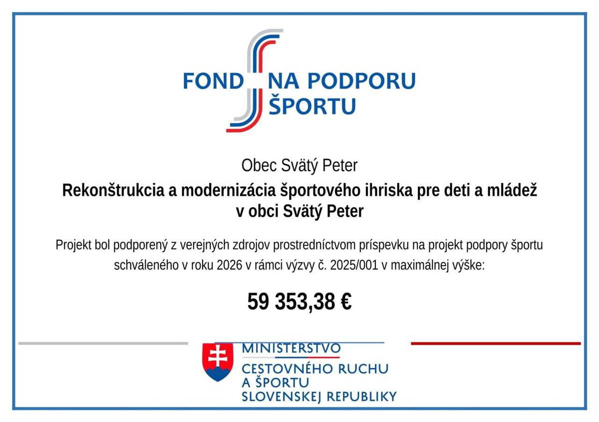 Rekonštrukcia a modernizácia športového ihriska pre deti a mládež v obci Svätý Peter