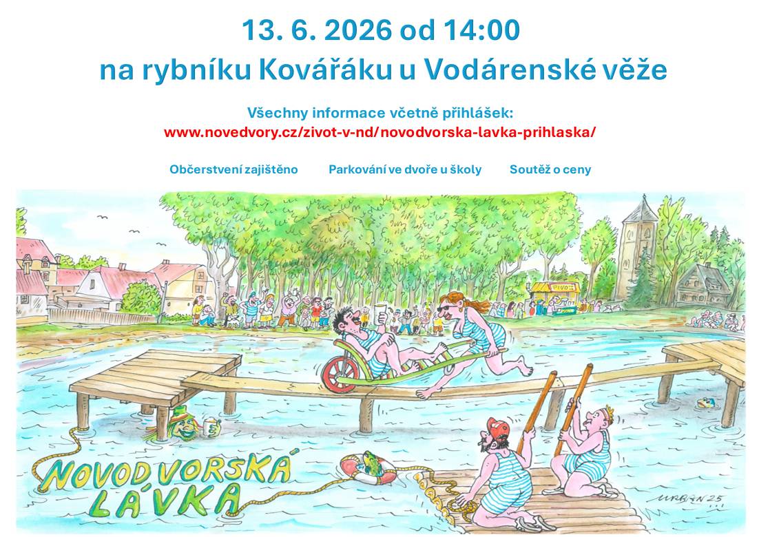 Už příští sobotu 13.6.2026 odstartujeme již druhý ročník závodu Novodvorská lávka, a to ve 14:00 hodin. Přihlašovat k závodu se můžete už nyní prostřednictvím tohoto odkazu:  https://docs.google.com/forms/d/e/1FAIpQLSd509HulG2pxahgrHknXtzkr8YBcp0egtdAGjc8XJUfisdjgg/viewform