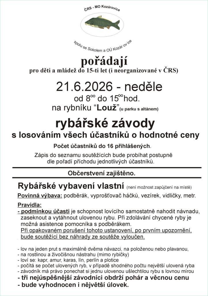 Neděle 21.6.2026 rybník Louž   8:00-15:00
