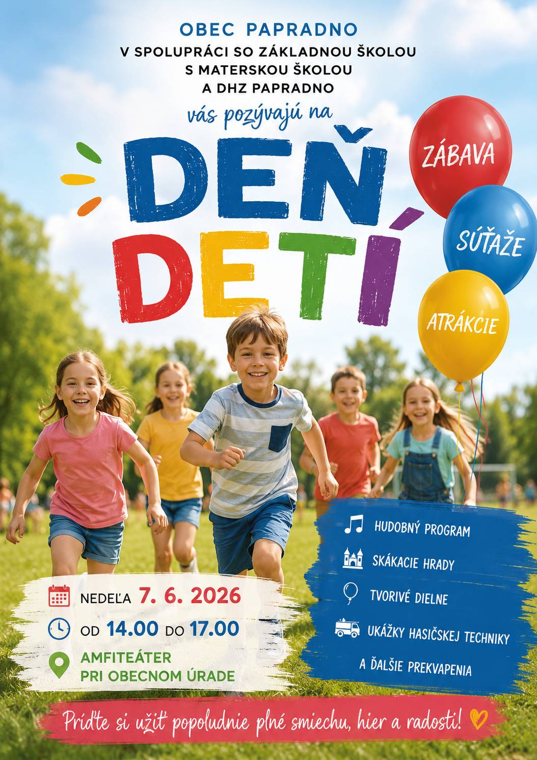 Pozývame všetky deti na Deň detí dňa 7.6.2026.