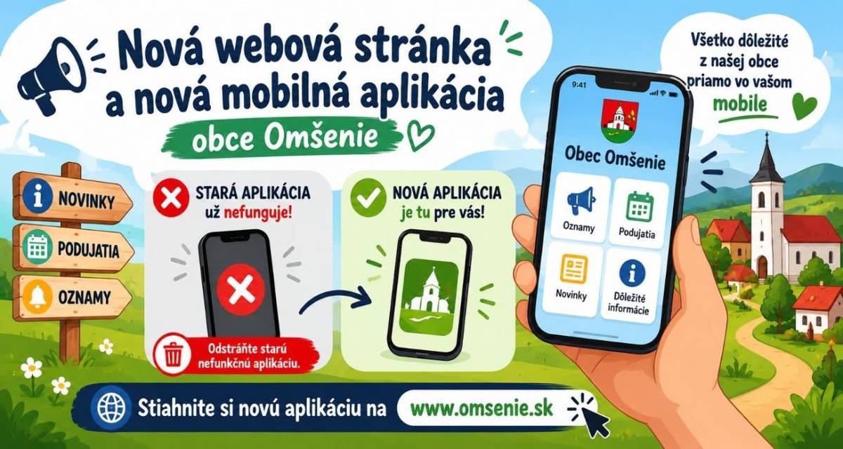 Vážení spoluobčania, milí návštevníci webovej stránky obce Omšenie,  radi by sme vás informovali, že obec Omšenie má už niekoľko týždňov novú oficiálnu webovú stránku, ako aj jej nového technického prevádzkovateľa.