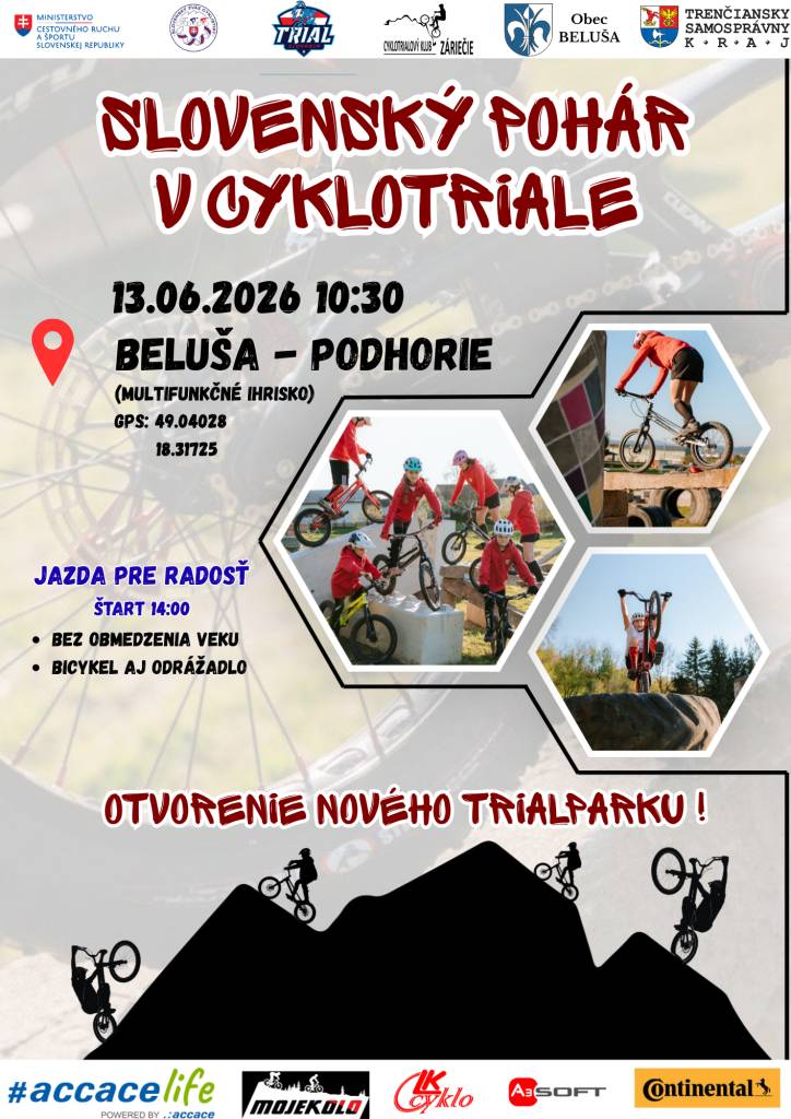 V Podhorí na ihrisku vyrástol nový trailpark, ktorý bude pri svojom oficiálnom predstavení hostiť Slovenský pohár v cyklotriale, a to v sobotu 13. júna od 10,30 hod. Pre deti bude od 14hod. vyhradená jazda pre radosť.