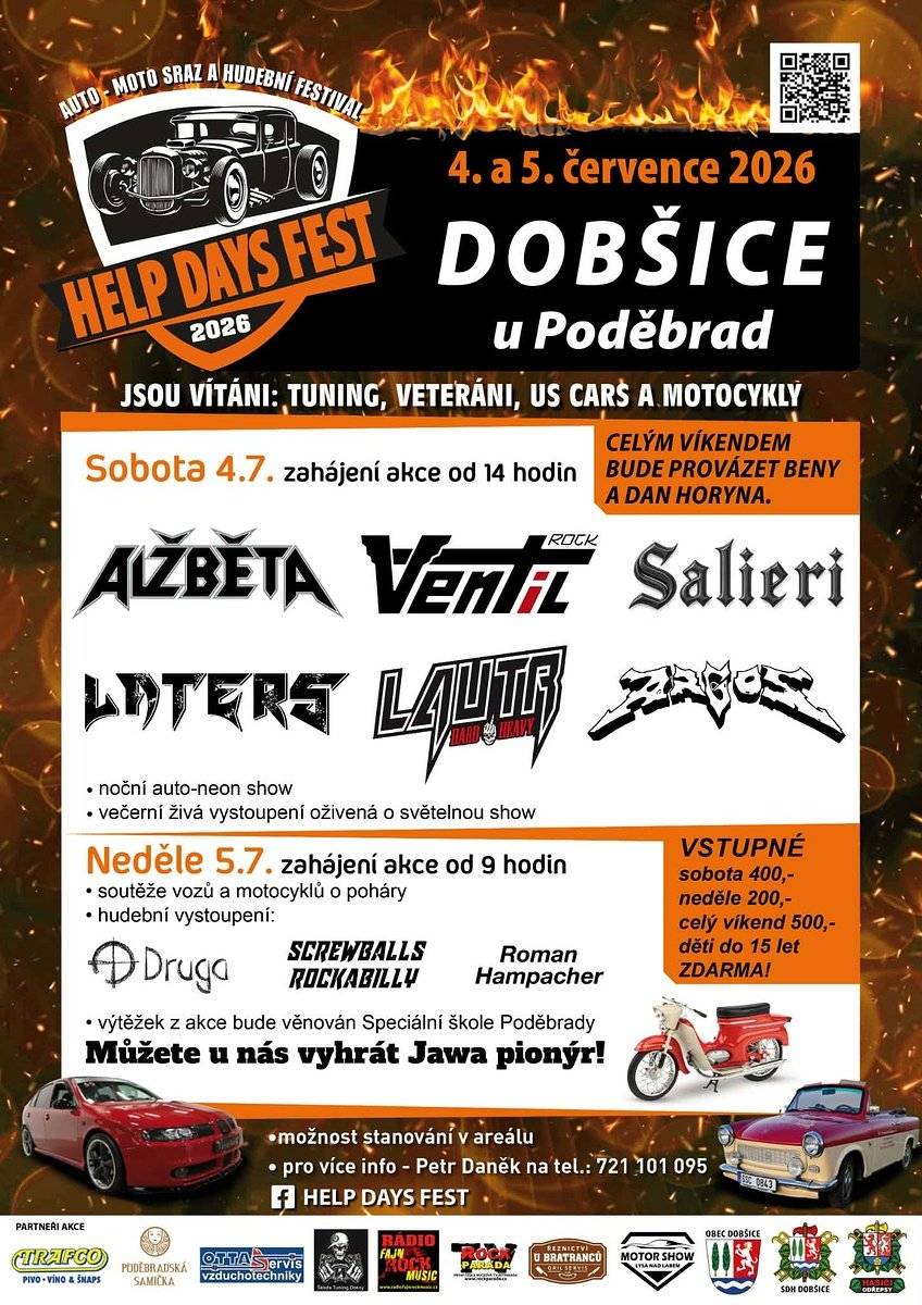 Ve dnech 4.-5.7.2026 se v Dobšicích na hřišti bude konat auto moto sraz spojený s hudebním festivalem Help Days Fest, jehož výtěžek bude věnován Speciální škole Poděbrady.