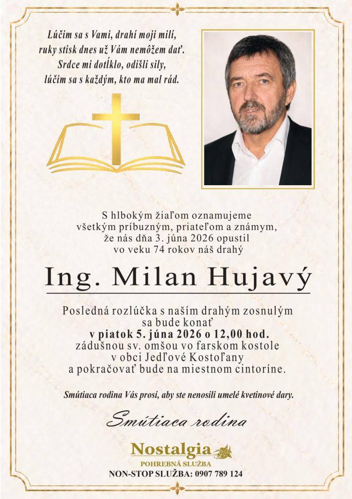 Smútočné oznámenie Ing. Milan Hujavý
