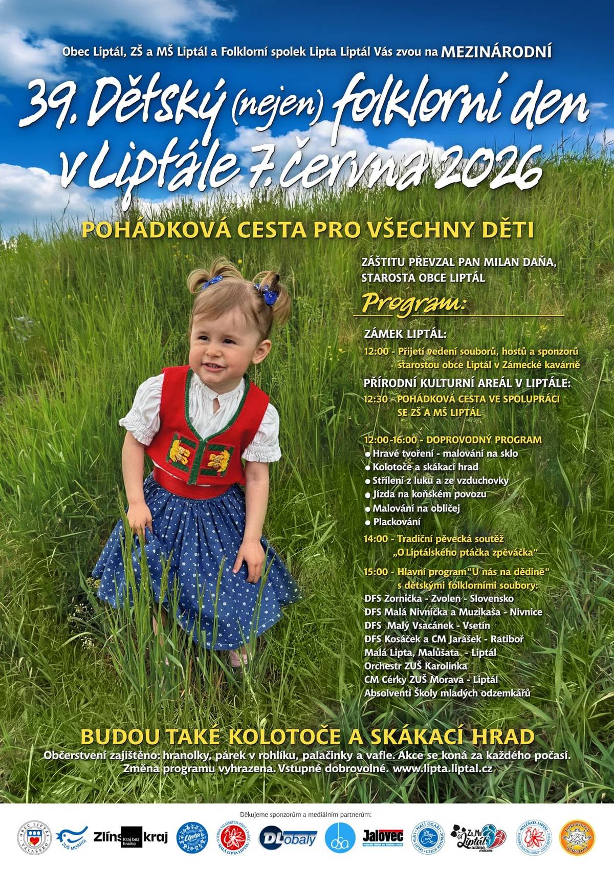 Folklorní spolek Lipta Liptál srdečně zve na 39. Mezinárodní folklorní festival Dětský (nejen) folklorní den v Liptále, který se koná 7.6.2026.