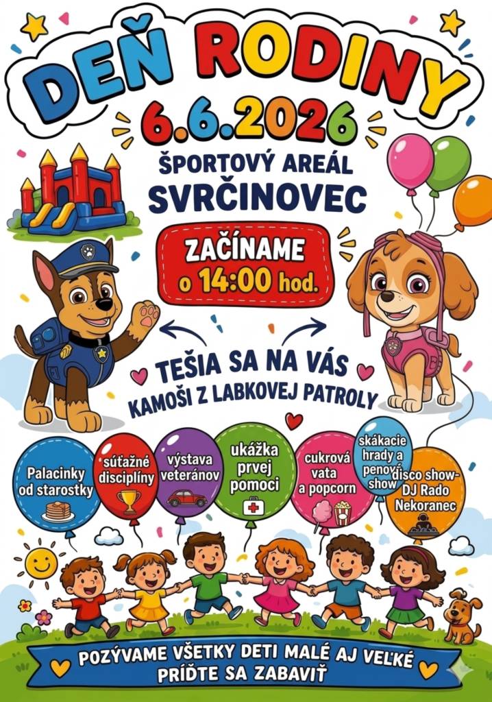 Srdečne pozývame celé rodinky v sobotu 06.06.2026 od 14.00 hod do športového areálu TJ osláviť "Deň rodiny"...
