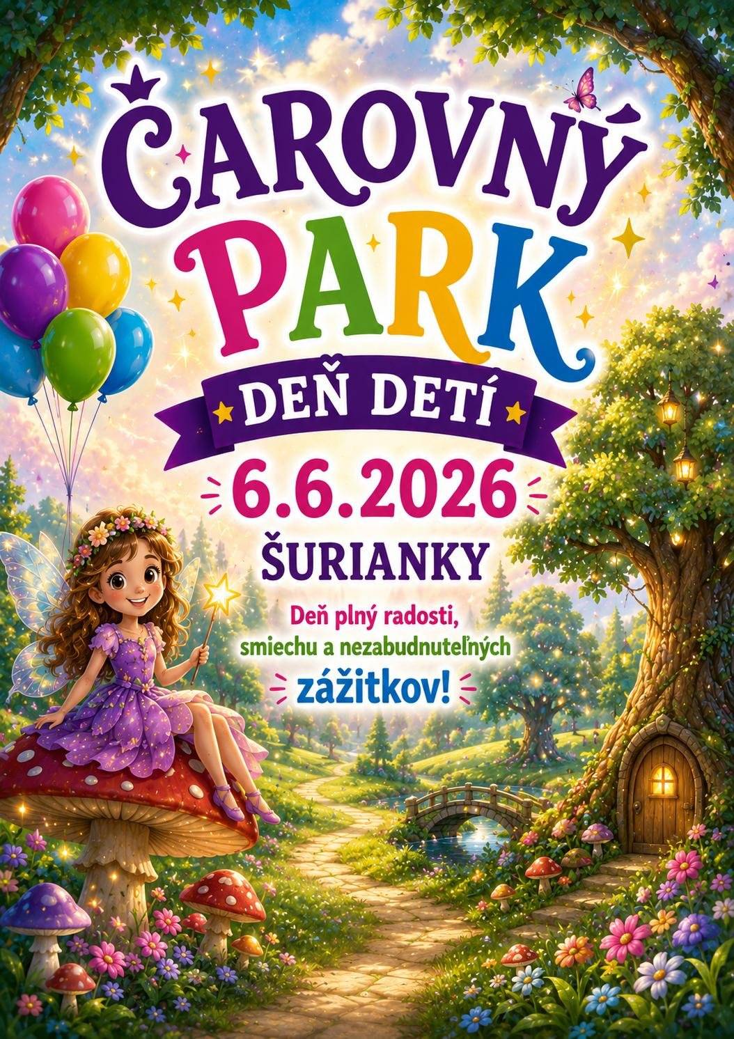 Pozývame všetky deti a ich rodičov do Čarovného parku pri príležitosti medzinárodného dňa detí, ktorý pre vás pripravujeme na zajtra 6. júna o 15:00