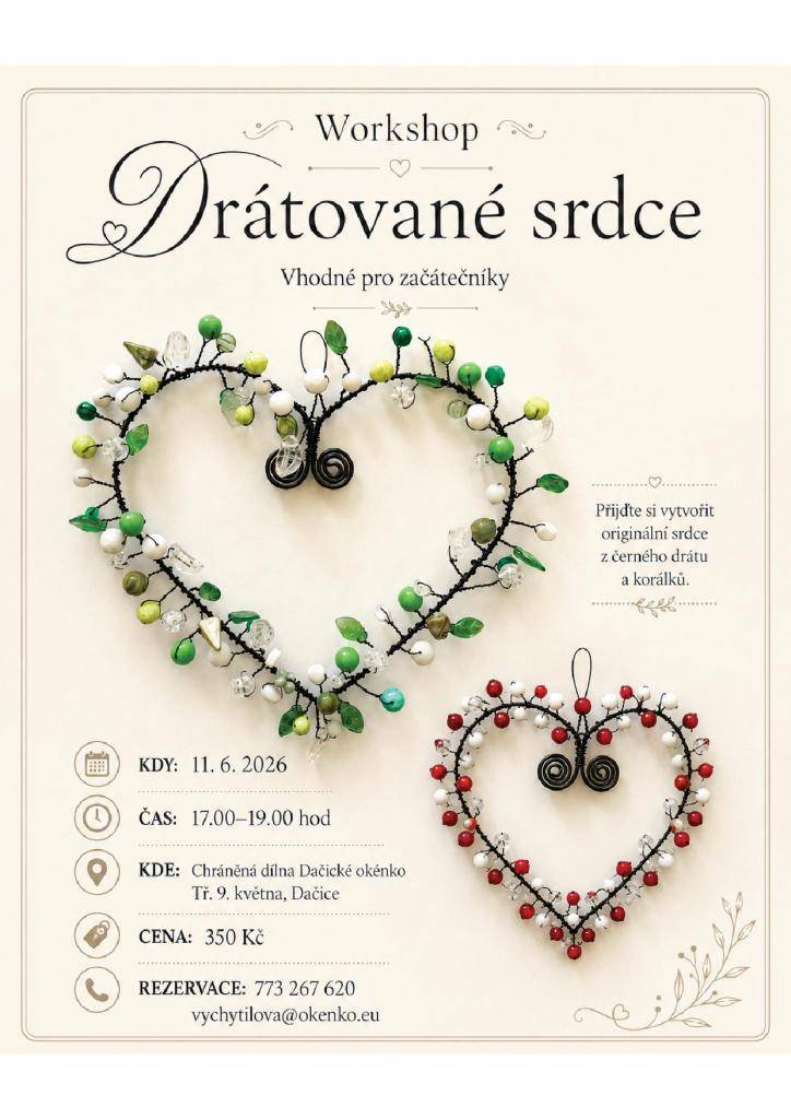 Workshop - originální srdce z černého drátu a korálků  Rezervace nutná!