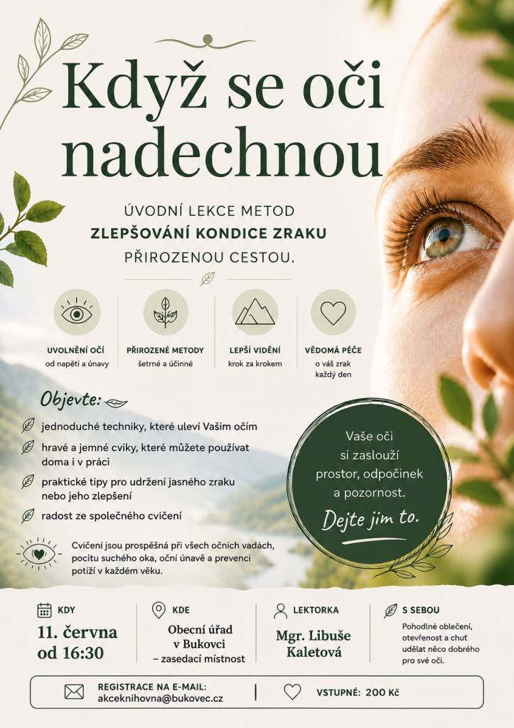 Přijďte na úvodní lekci zaměřenou na zlepšení zraku přirozenými metodami. Během této lekce se naučíte, jak uvolnit své oči a pečovat o svůj zrak vědomě a efektivně. Lekce je určena pro všechny, kteří chtějí zlepšit své vidění a odstranit únavu a napětí.