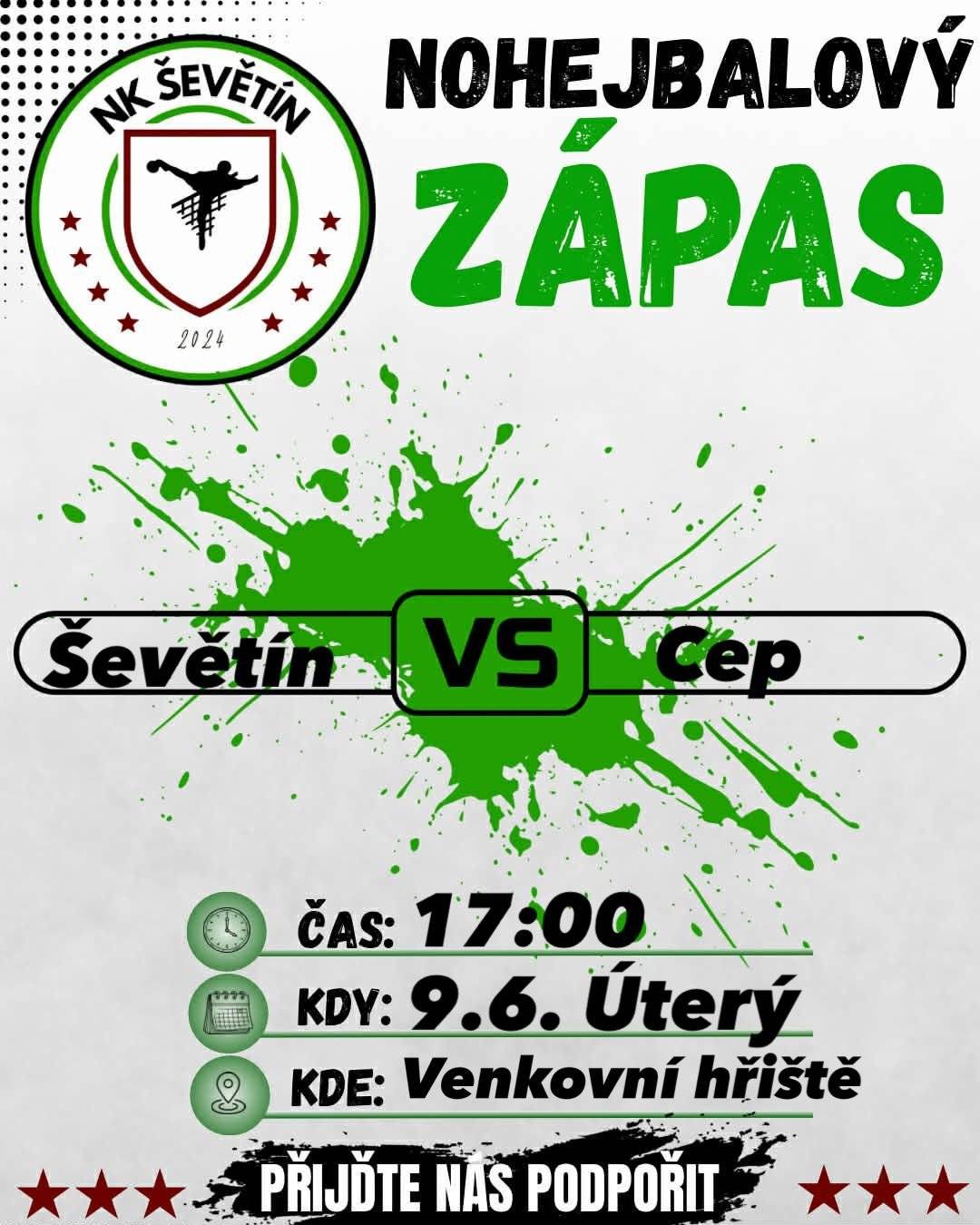 🔥⚽️Domácí zápas je zpět! ⚽️🔥 Tentokrát netradičně v úterý 9. 6. nás čeká další domácí utkání, proti silnému týmu z Cepu. 💪 Soupeř zatím soutěží prochází bez jediné ztráty bodu a drží si 100% bilanci. 📈 My ale uděláme maximum pro to, aby jejich vítězná série skončila právě v Ševětíně! 👊🔥 📣 Přijďte nás podpořit na venkovní hřiště a pomozte vytvořit atmosféru, která byla při minulém domácím zápase naprosto skvělá! 🥁👏🍻 🎥 Nemůžete dorazit osobně? Nevadí! Zápas budeme opět vysílat živě na našem YouTube kanále, takže o nic nepřijdete. 📺