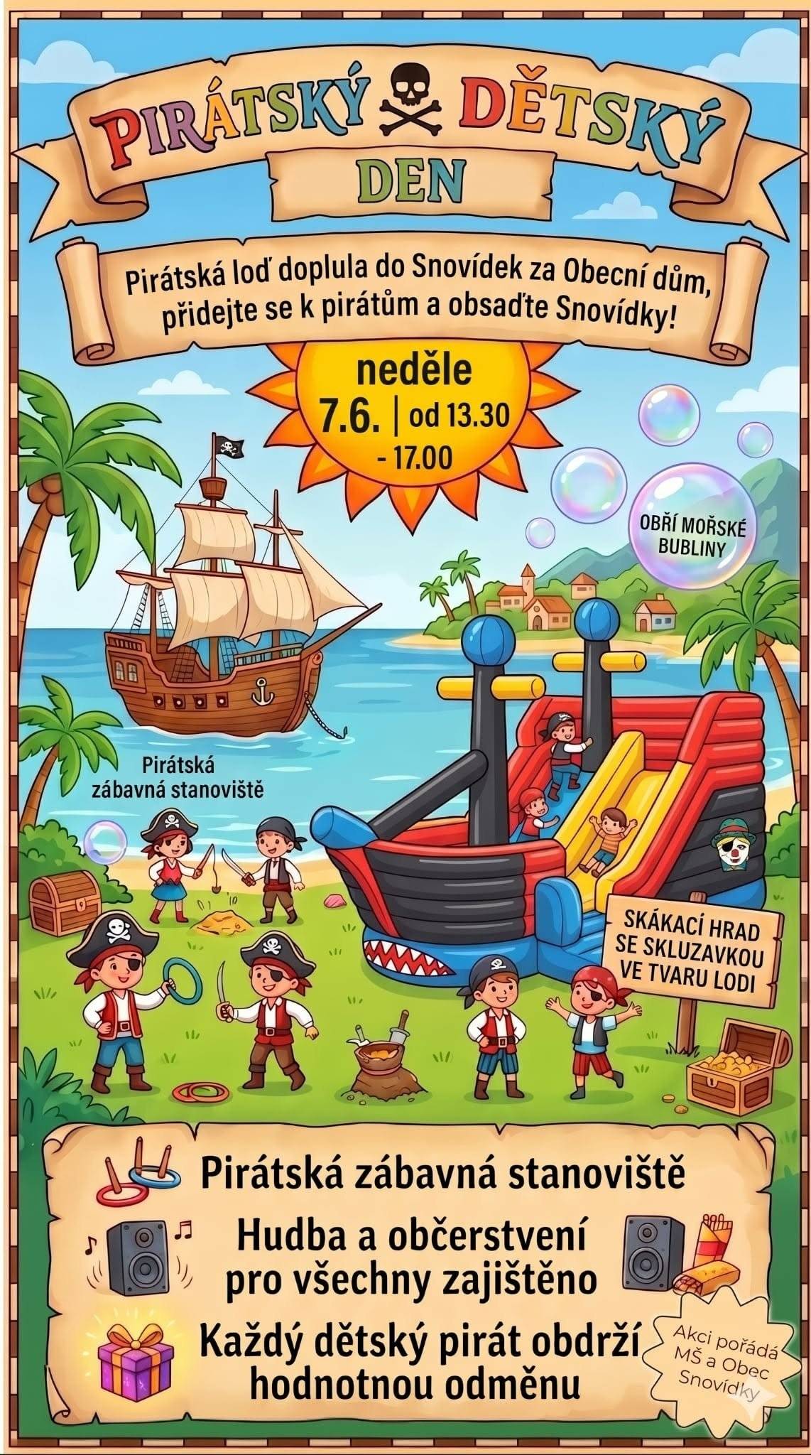 Neděle 7.6.2026 od 13:30-17:00 hod.  Za Obecním domem ve Snovídkách.