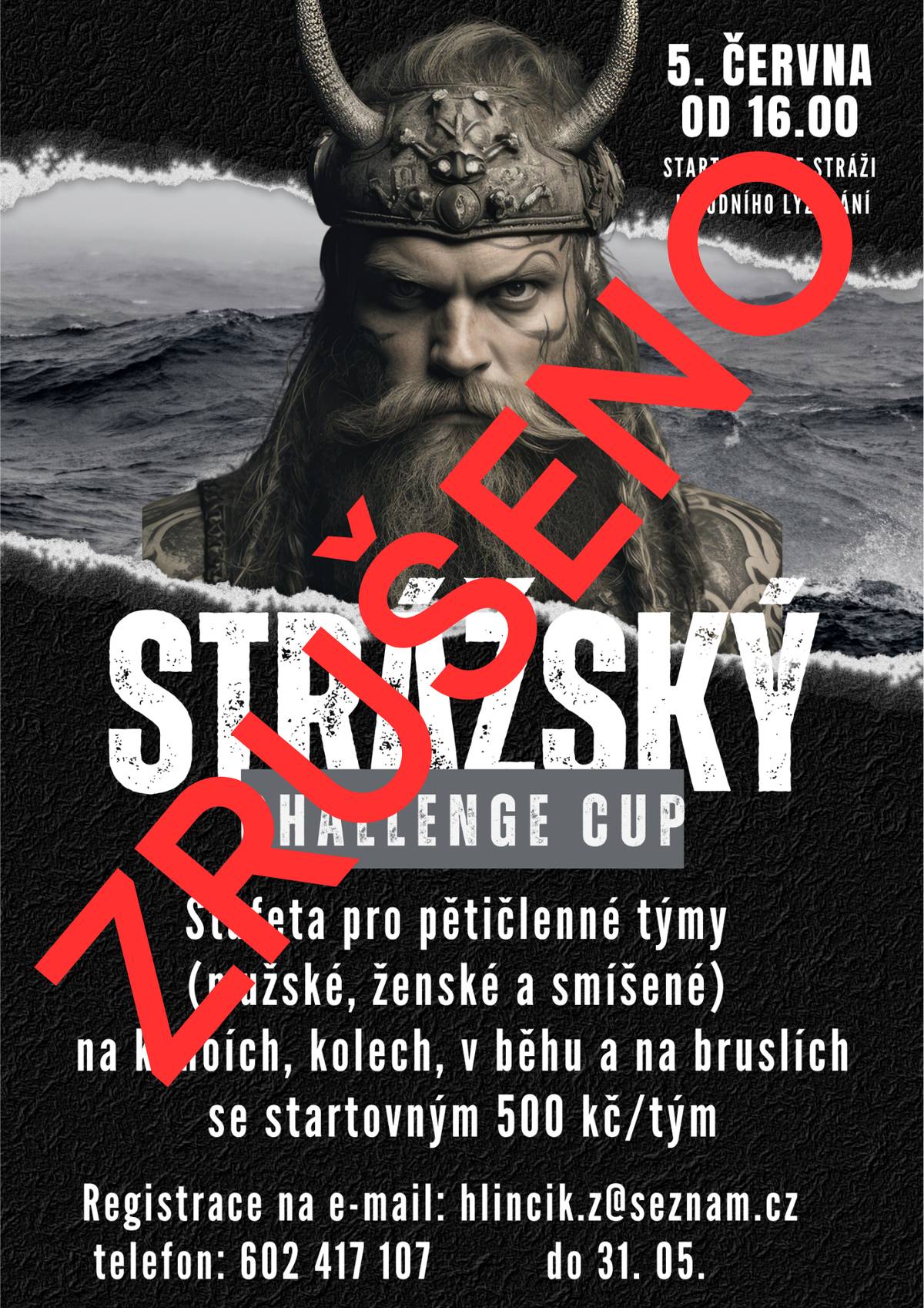 Z důvodu nepříznivé předpovědi počasí je Challenge Cup, který se měl uskutečnit 5. června 2026, zrušen. V současné době se hledá vhodný náhradní termín, o kterém Vás budeme včas informovat. Děkujeme za pochopení a těšíme se na setkání za příznivějších podmínek.