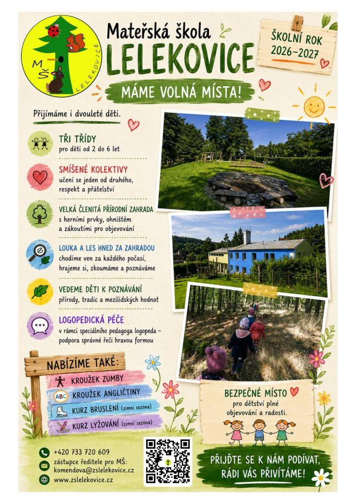 Mateřská škola Lelekovice má ještě volná místa .....