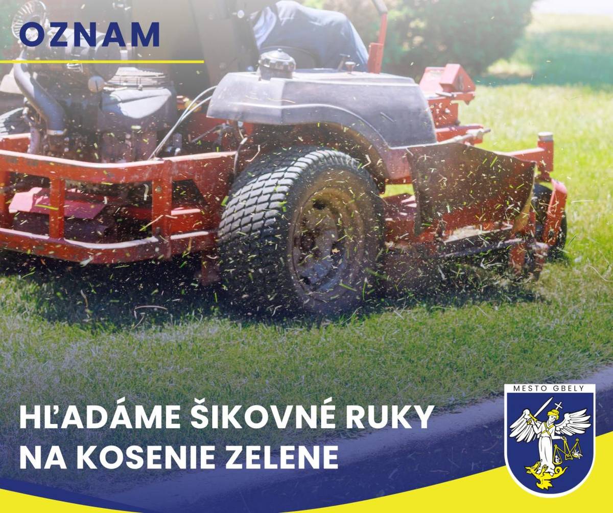 Mesto Gbely zabezpečuje pravidelnú údržbu verejných priestranstiev. Hľadáme zodpovedných jednotlivcov (ideálne absolventov stredných škôl, dôchodcov), ktorí majú záujem o výpomoc pri kosení zelene v meste.