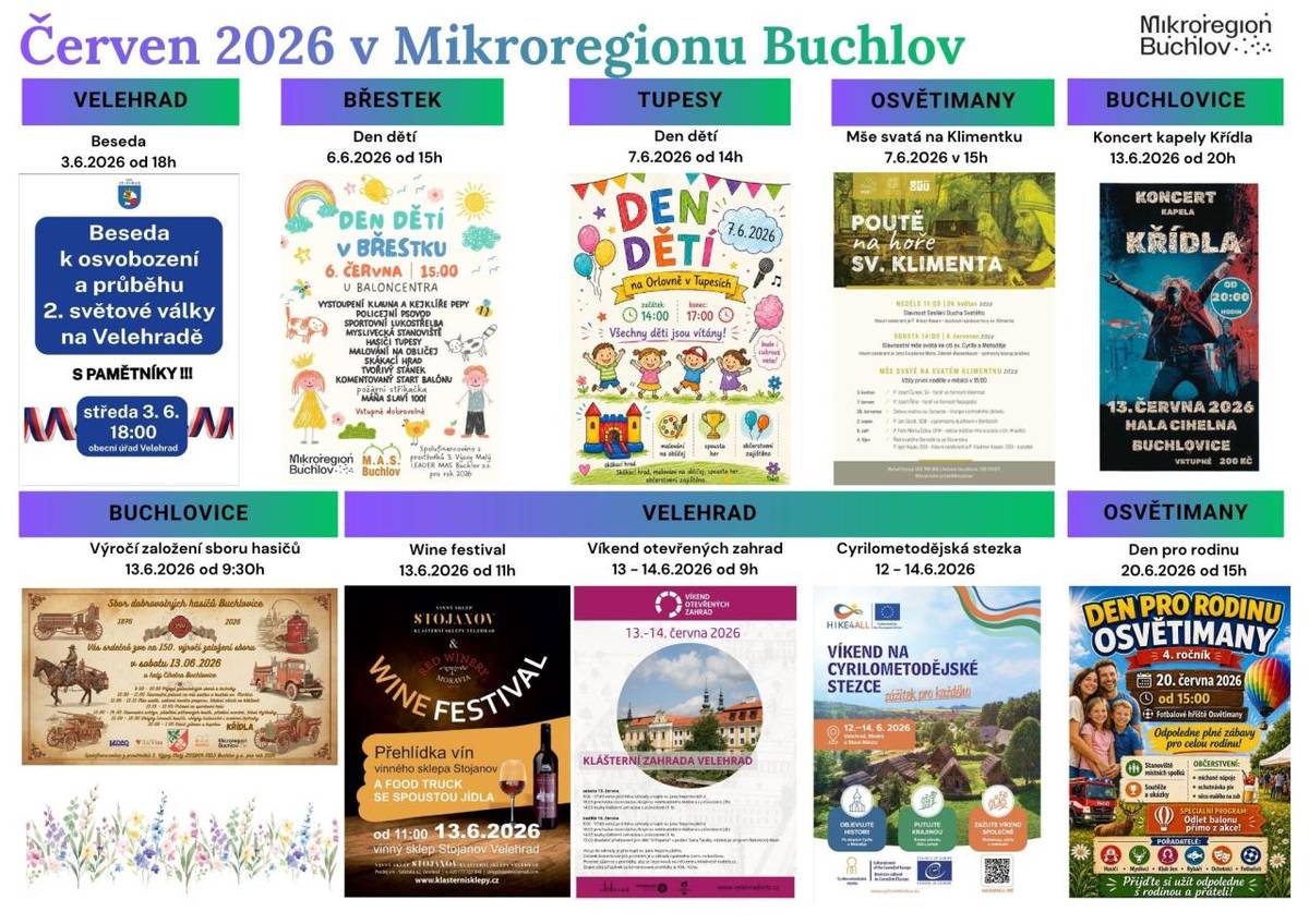 Přehled událostí v Mikroregionu Buchlov v červnu 2026