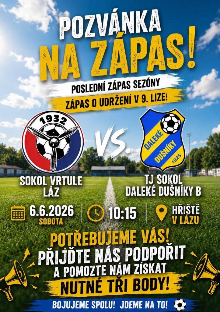 Srdečně Vás zveme na poslední zápas sezony.