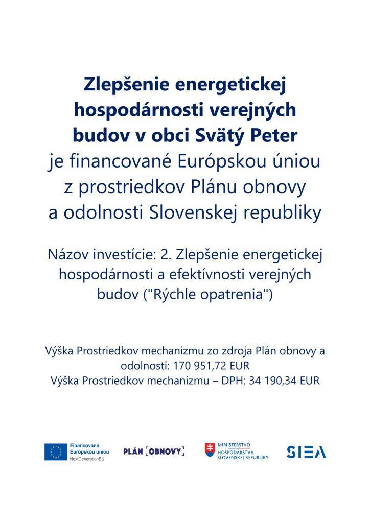 Zlepšenie energetickej hospodárnosti verejných budov v obci Svätý Peter