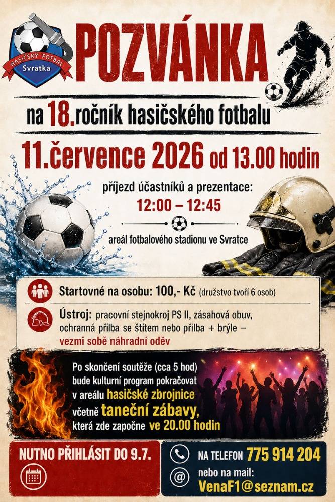 Zápasy proběhnou jako vždy v areálu fotbalového stadionu ve Svratce.