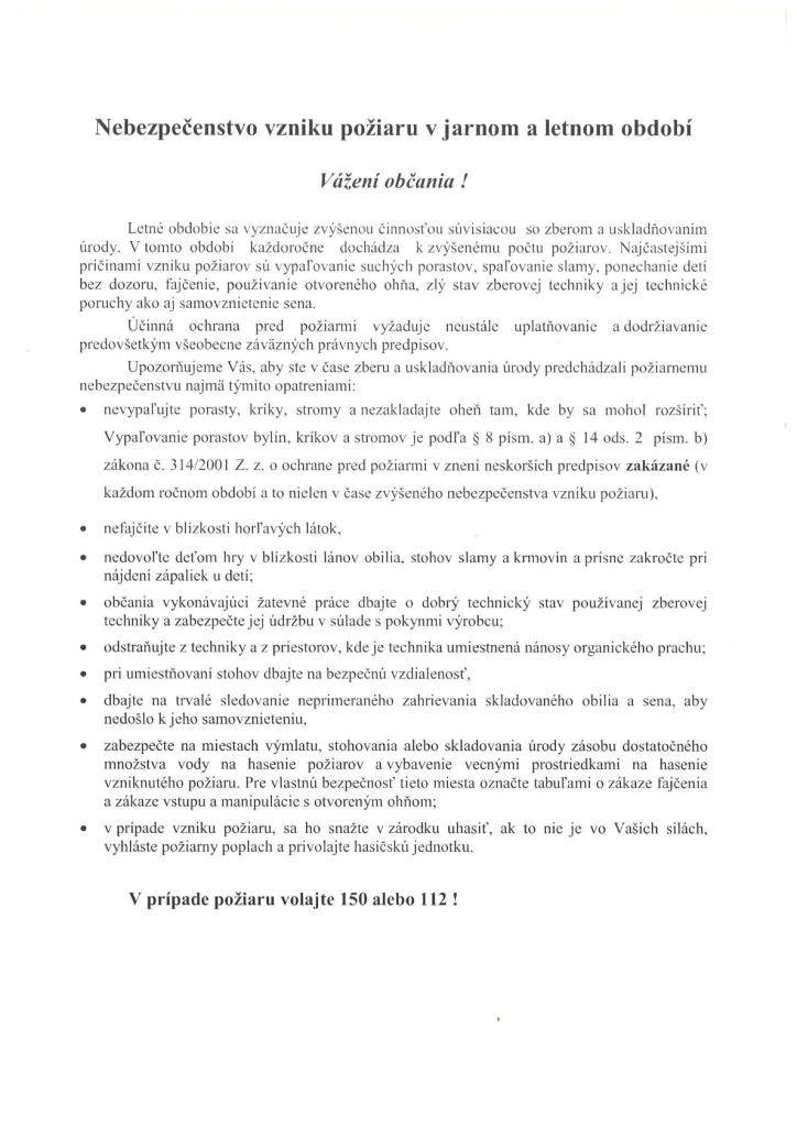 Nebezpečenstvo vzniku požiaru v jarnom a letnom období