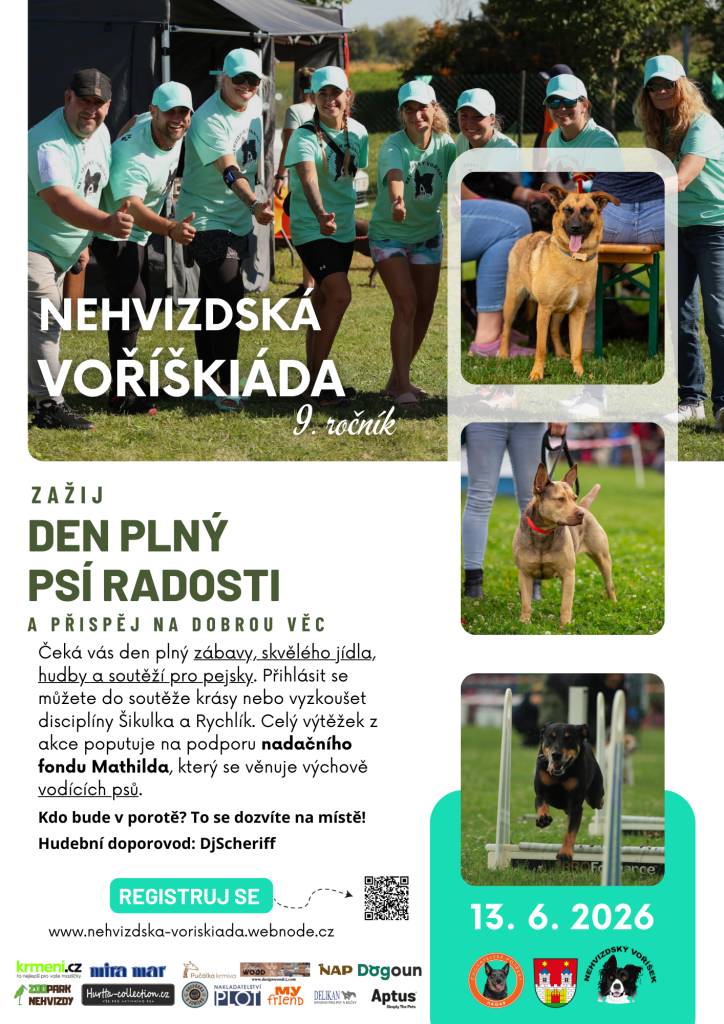 Přijďte si užít den plný zábavy, skvělého jídla, hudby a soutěží pro pejsky. Můžete se přihlásit do soutěže krásy nebo vyzkoušet disciplíny Šikulka a Rychlík. Celý výtěžek z akce poputuje na podporu nadačního fondu Mathilda, který se věnuje výchově vodících psů. Kdo bude v porotě, se dozvíte na míst
