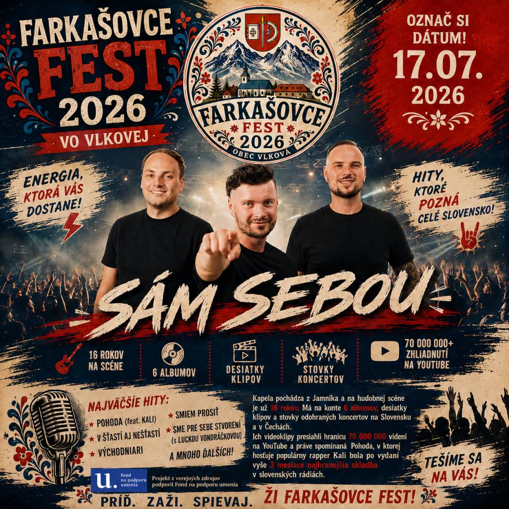 Na pódiu vo Vlkovej privítame kapelu Sám Sebou – partiu z Jamníka, ktorá už 16 rokov patrí medzi najúspešnejšie slovenské hudobné skupiny svojho žánru.