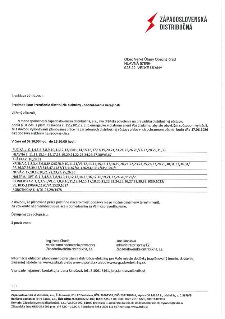 Prerušenie distribúcie elektriny
