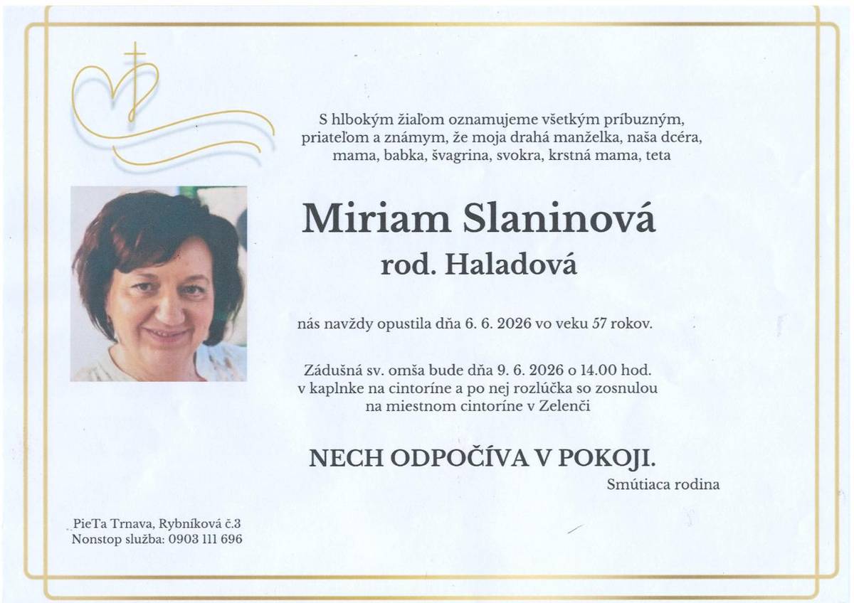 p. Miriam Slaninová, rod. Haladová