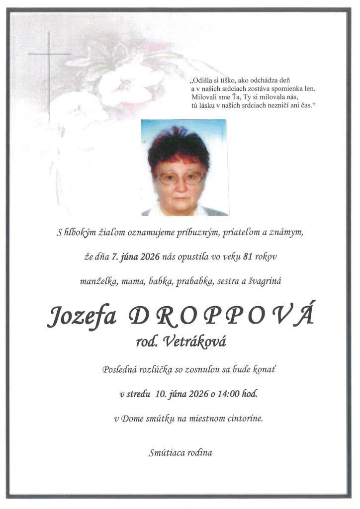 Jozefa Droppová, rod. Vetráková