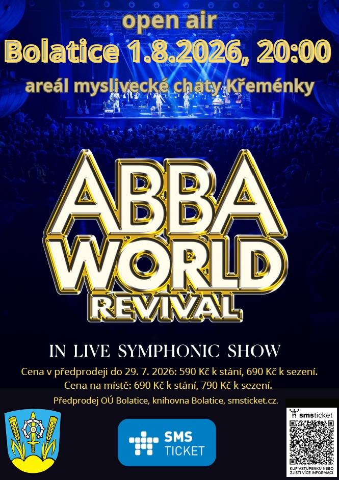 Bolatice 1. 8. 2026 od 20:00 hod. v areálu myslivecké chaty Křeménky ABBA WORLD REVIVAL in live symphonic show.
