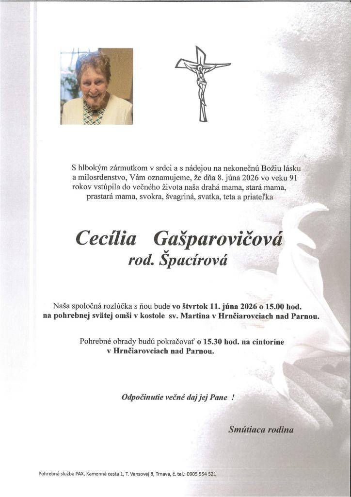 pani Cecília Gašparovičová rod. Špacírová