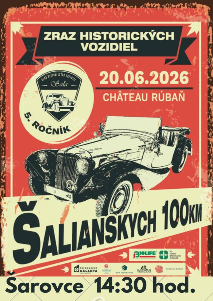 Dňa 20.06.2026 bude prechádzať  našou obcou kolóna áut historických vozidiel  a motocyklov (približne 20 posádok s policajným sprievodom).Cez Šarovce prejdú okolo 14:30 hod.  Organizátorom podujatia je Klub historických vozidiel Šaľa.