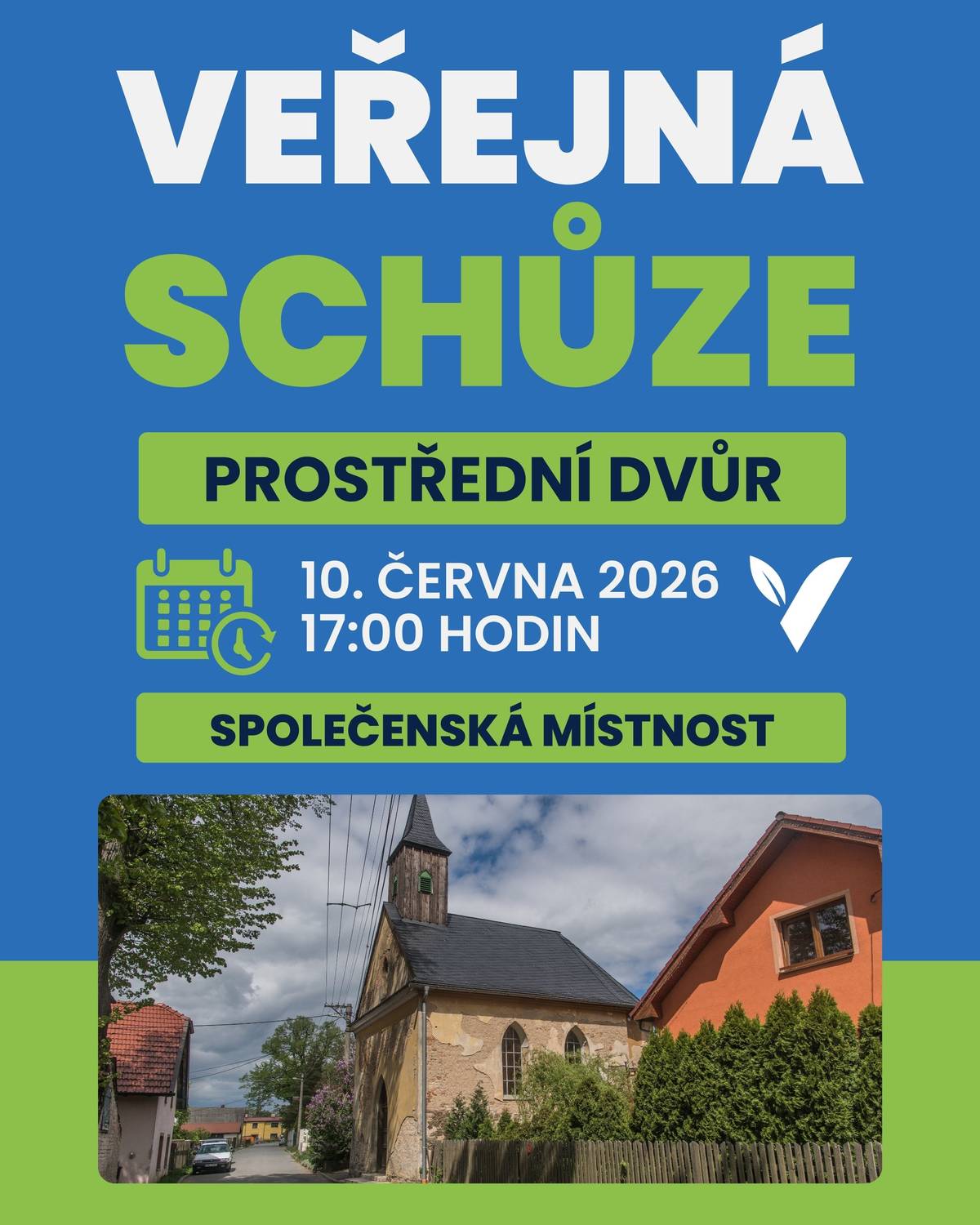 Ve středu 10. června od 17 hodin se ve společenské místnosti uskuteční veřejná schůze s obyvateli Prostředního Dvora.