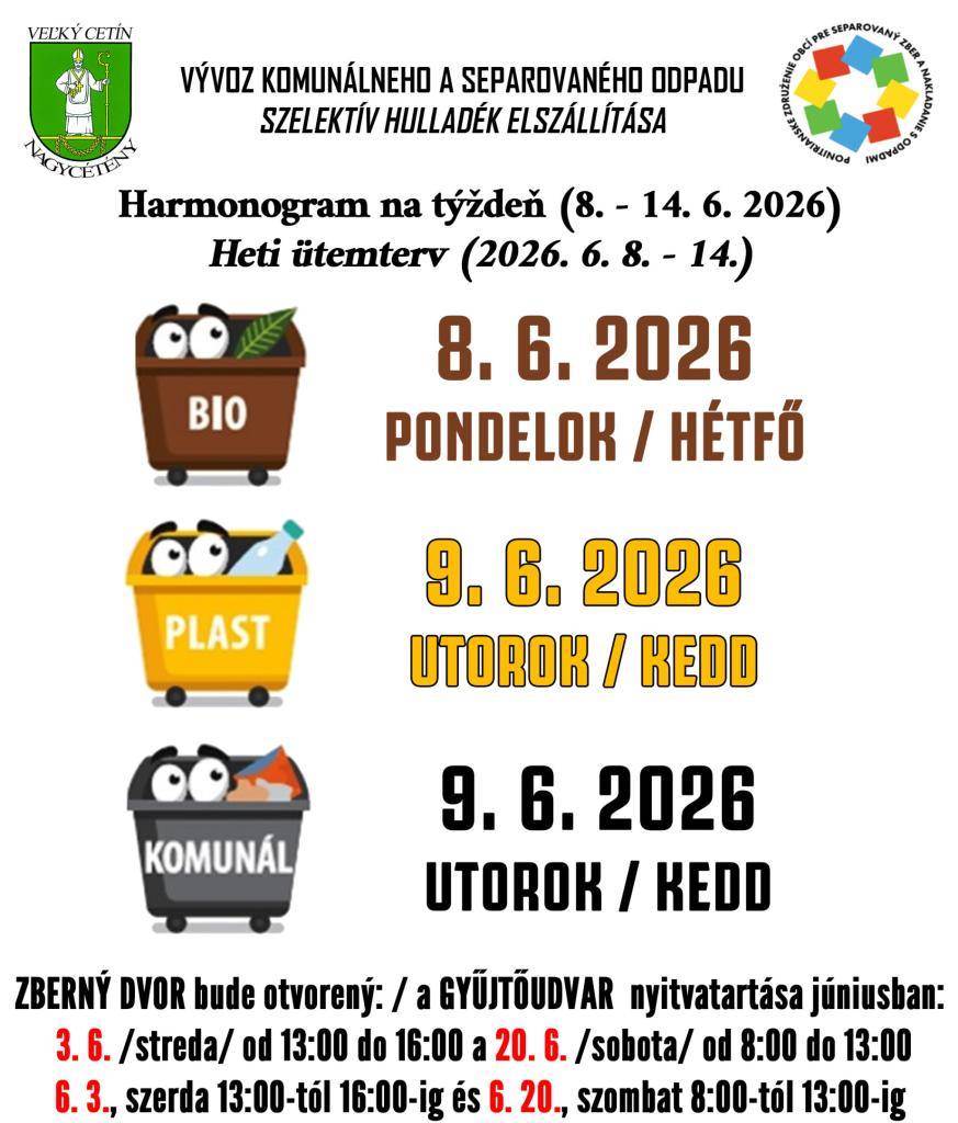 Harmonogram na týždeň (8. 6. - 14. 6. 2026)
