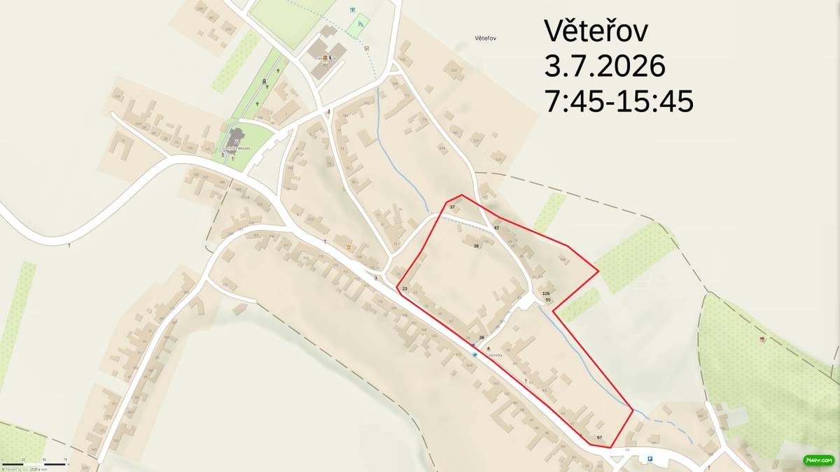 Dne 3. 7. 2026 od 7:45 do 15:45 z důvodu prací na distribuční soustavě